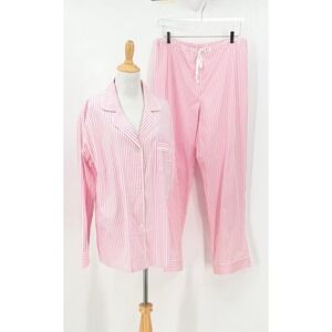 BEDHEAD Pajamas Set Women XL Pink Stripe Cotton Button Up Long Sleeve Sleepwear